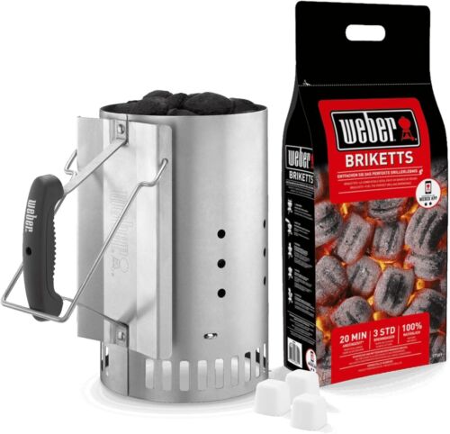 Weber Grillstarter-Set Holzkohlegrills Anzündkamin, 2 kg Briketts 6 Anzündwürfel