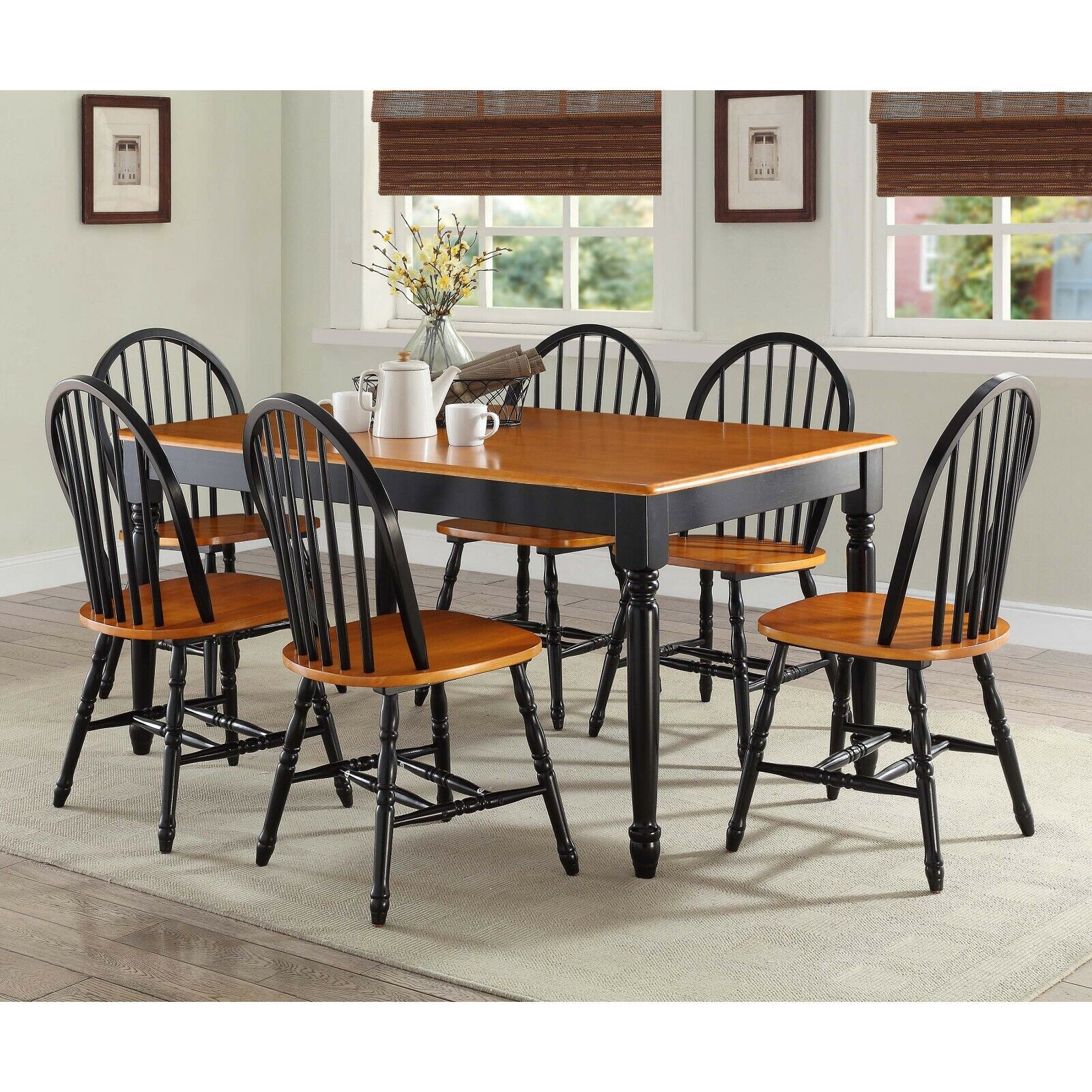 Dining Room Table Set Farmhouse Country Wood Kitchen Tables And Chairs 7 Piece For Sale Online