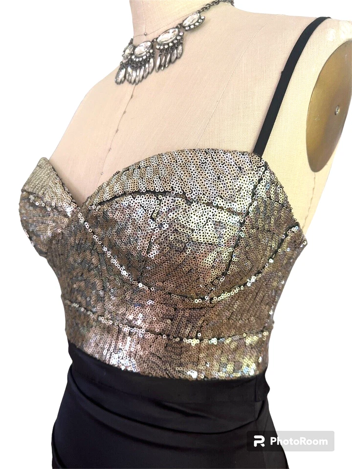 橡胶鸭裙黑色银色亮片 M 金属紧身迷你正式 1004 — 第 4/4 张图片