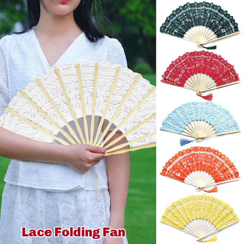 Abanico Plegable de Encaje Vintage Bambú Plegable de Mano Boda Fiesta Decoración Utilería 27cm. Foto 2 de 4