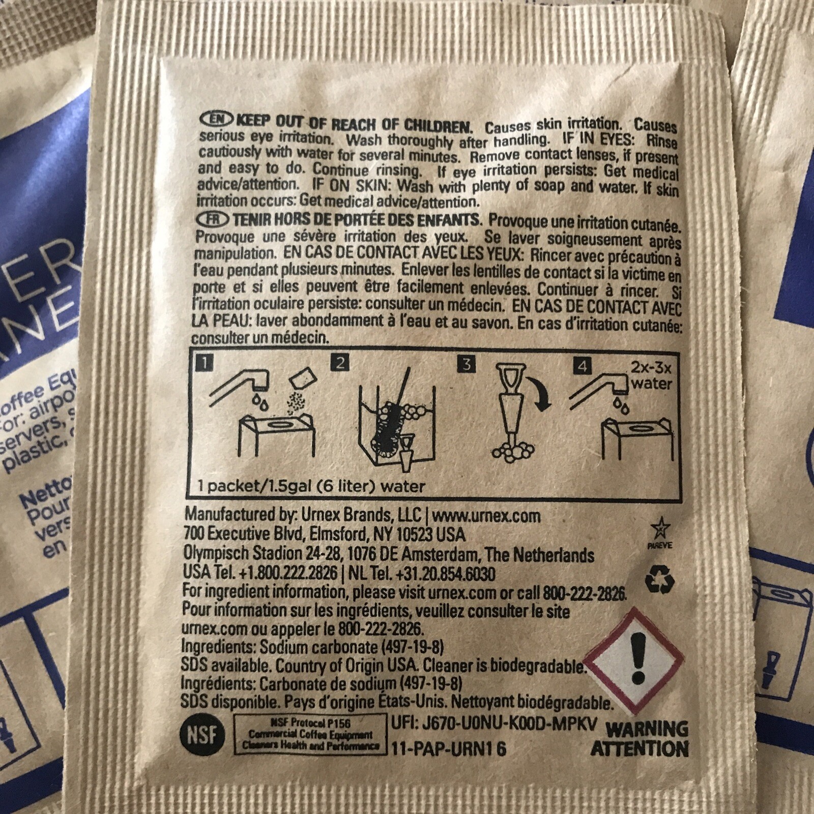 (6) Urnex Urn & Brewer Cleaner Descaler 6 Packets