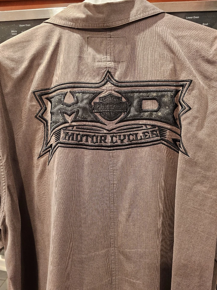 2XL Harley Davidson коротким рукавом кнопка рубашка коричневый вельвет, кожаный вид отделки - Изображение 4 из 4