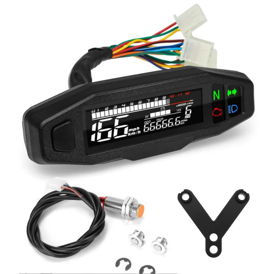 Moto LCD Digital Odómetro Velocímetro Tacómetro Medidor + Juego de soportes Foto 2 de 4