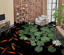 3D Carp Lotus Leaf O2532 Floor WallPaper Mura...