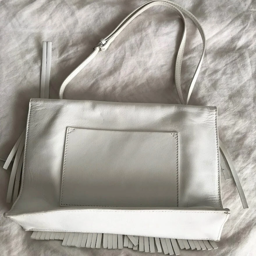 Proenza Schouler бахрома белый кожаный ланч сумка через плечо клатч дизайнер - Изображение 4 из 4