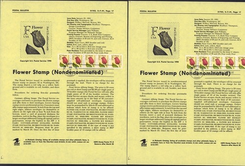US 1991 2518 COIL PLATE # STRIP OF 5 P# 1111, 2222 FLOWERS FBC SOUNENIR PAGES