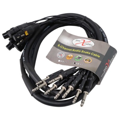 ProX XC-8SXF10 10FT 8-Channel XLR3-F to 1/4'' TRS Balanced Snake Cable