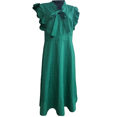 Women Green A-Line Midi Butterfly Short Sleeves Dress Ladies Medium | eBay