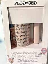 PLUG In GED Ceramic Tourmaline Styling Iron w Drink Tumbler Pink Limited Ed New