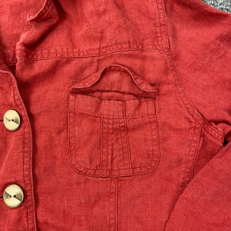 J. Jill Womens Jacket Small Red Button Up Pockets Linen Lightweight - Image 3 of 4