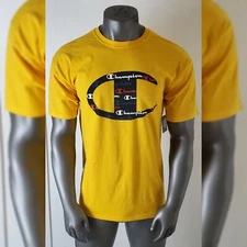 CHAMPION AUTHENTIC TSHIRT MEN'S CREW NECK SHORT SLEEVE SIZ 1XL BIG C LOGO YELLO 