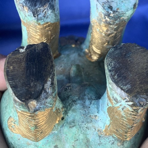 RARE Thai Singha Guardian Temple Lions Foo Dogs Bronze Gold Patina Green ❤️sj3j7 - Picture 11 of 12