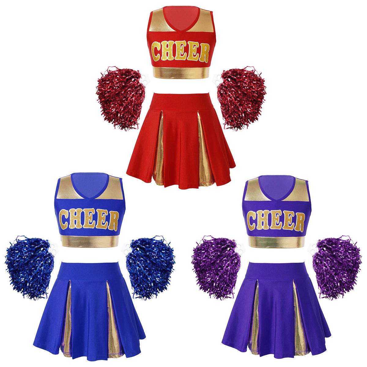 iEFiEL Mädchen Cheerleader Outfit Cheerleading Kostüm mit Pompons