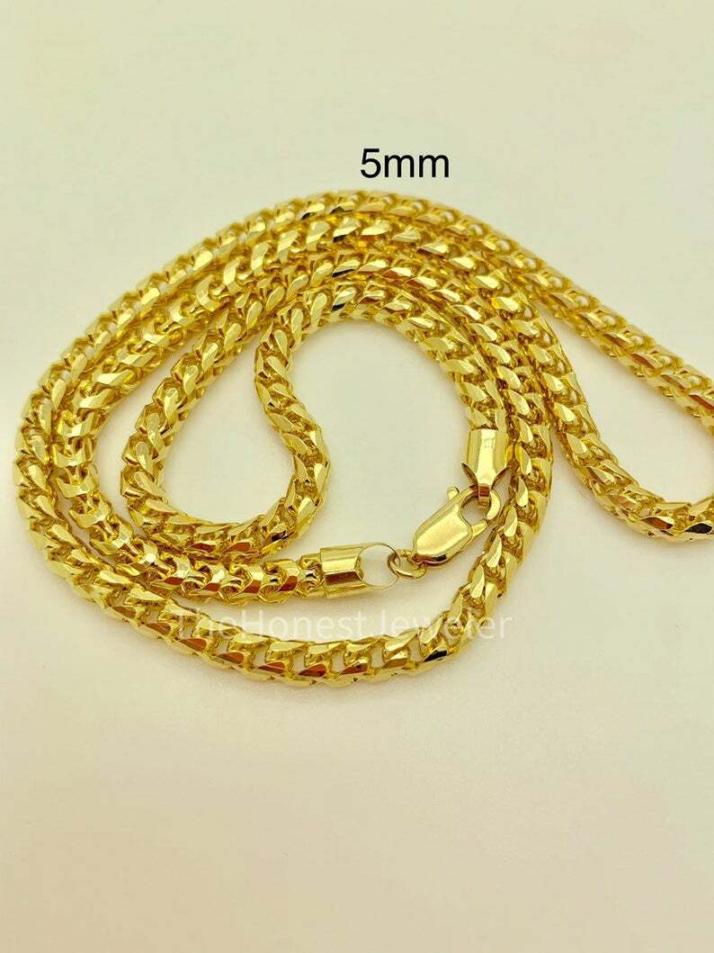 14k Solid Yellow Gold Franco Chain Diamond Cut Necklace Mens Bracelet