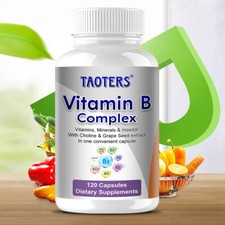 Vitamin B complex, B1, B2, B3, B5, B6 and B12, energy, metabolism 120 capsules