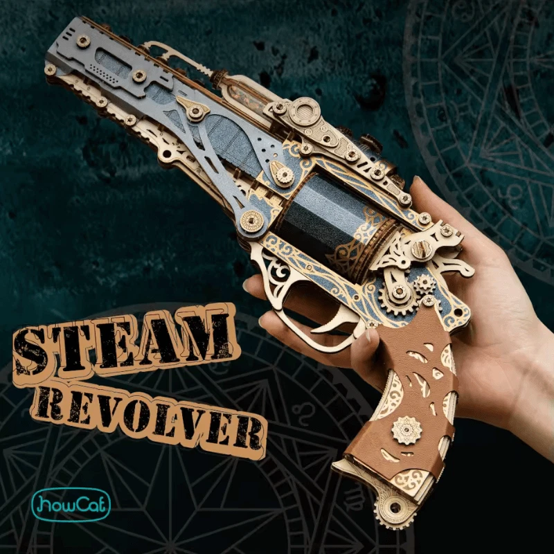 HowCat® S841 Steampunk Revolver Black 3D Holz Puzzle DIY Kit aus Holz und Papier - Bild 1 von 4
