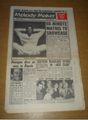 MELODY MAKER 1961 MAY 27 JOHNNY MATHIS LONNIE DONEGAN KENNY BALL EDEN KANE +