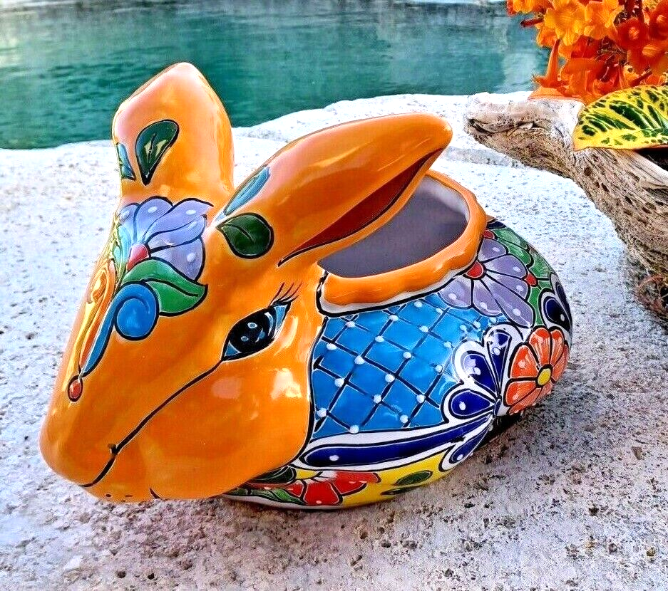 Talavera Pottery Rabbit Planter Mexican Ceramic Animal Figure Flower ...