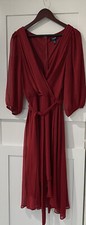 Chaps Red Low V Neck 3/4 Sleeve Dress Size 14 Asymmetrical Hem