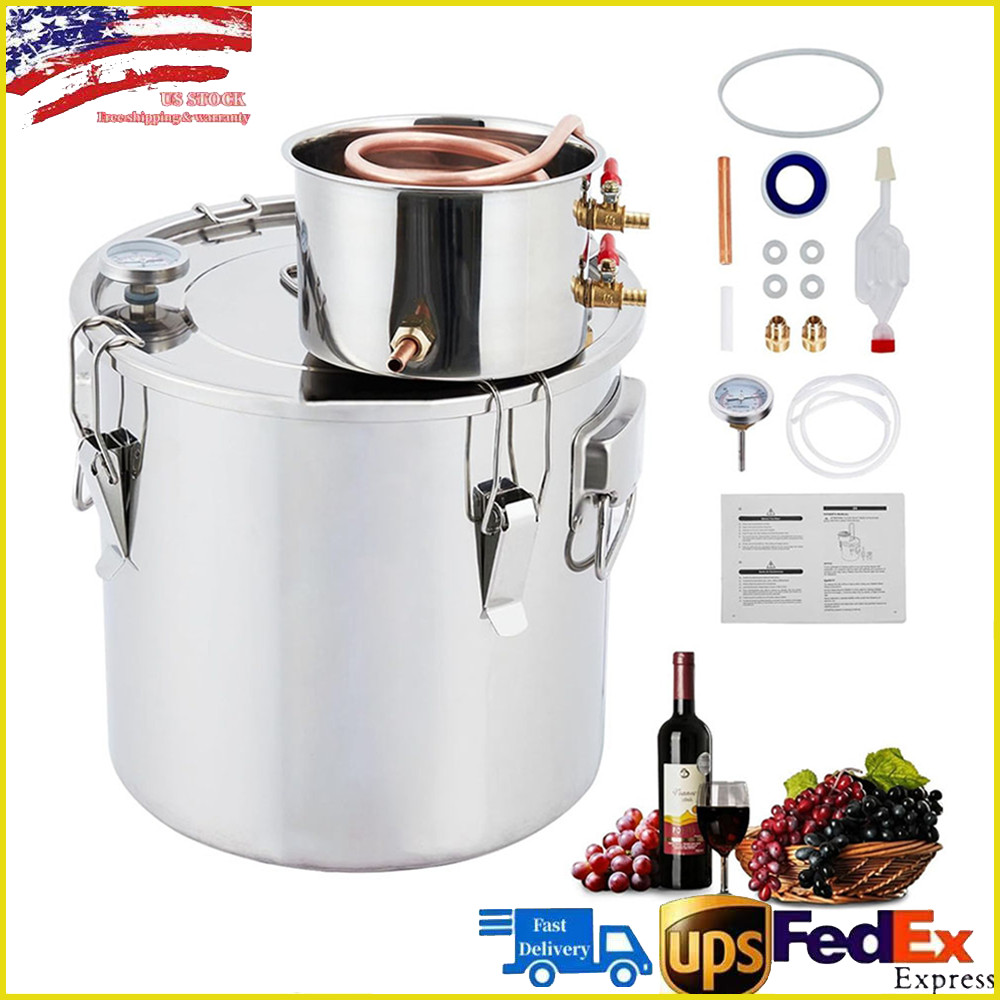 Alcohol Still 10 Gal Stainless Steel Water Alcohol Distiller w/Thermometer 2 Pot