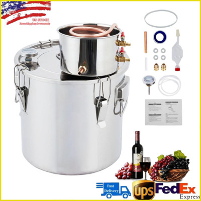 Alcohol Still 10 Gal Stainless Steel Water Alcohol Distiller w/Thermometer 2 Pot