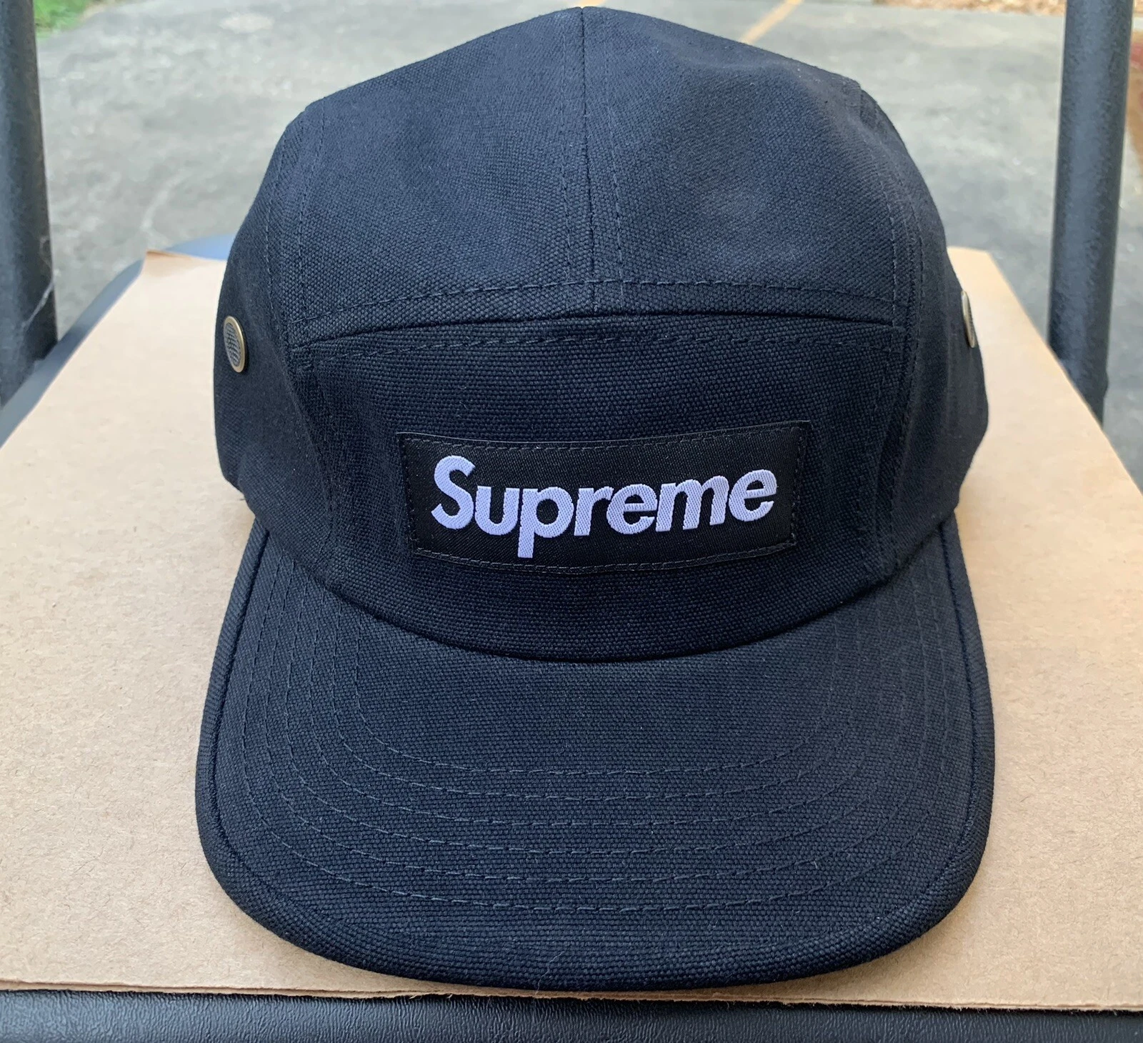 Casquette de camp en toile lavée suprême chapeau coton réglable USA 5 panneaux noir
