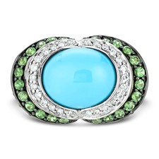 Carlo Viani 14K Yellow Gold Ring with 5.47ct. Turquoise Tsavorite & Diamond Sz 5