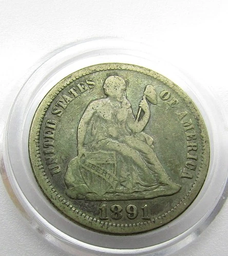 1891 Seated Liberty Silver Dime 10c US Type VG-F details