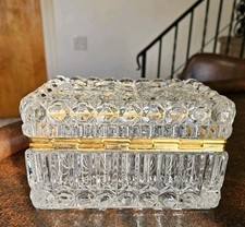 Antique Mid-Century Baccarat Cut Crystal Jewelry Box Large Heavy 7.5" × 5" 