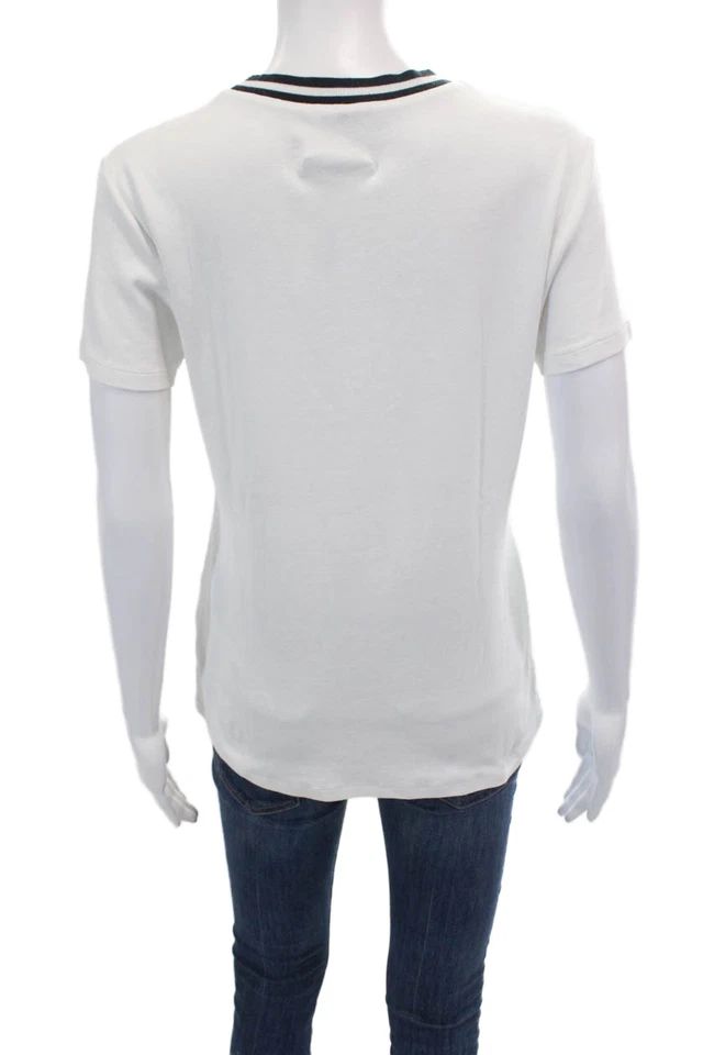 Camiseta informal blanca Peserico para mujer con detalle de rayas de algodón cuello redondo talla 48 Foto 3 de 4