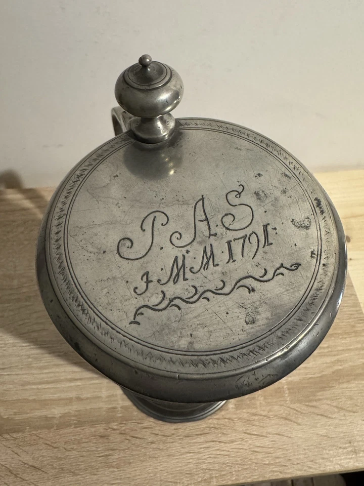 Grande Chope alsacienne en étain 18e  datée 1791 - Photo 4/4