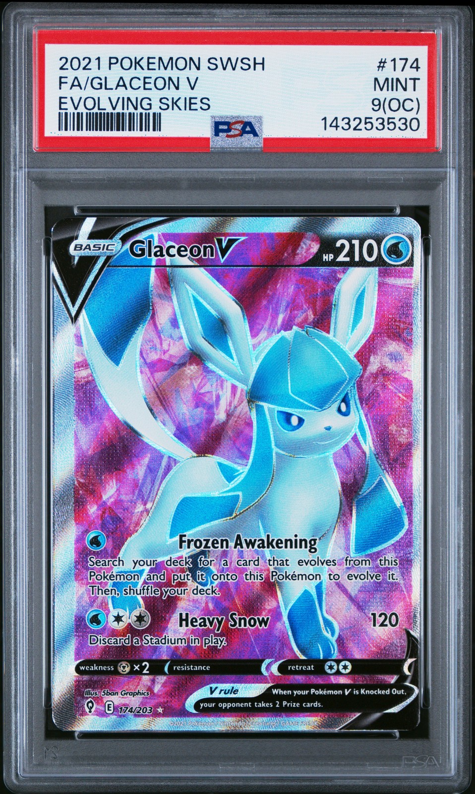 2021 POKEMON SWORD & SHIELD EVOLVING SKIES #174 FULL ART/GLACEON V PSA 9 OC