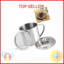 Bacon Grease Container with Strainer, Stainless Steel Oil Storage Can Container 