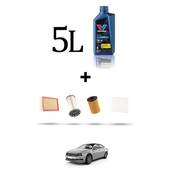 Hoffcar Wartungsset 4 Filter Und 5L ÖL FüR VW Passat (3G2, 3G5) 1.6 TDI 88KW Ab-image