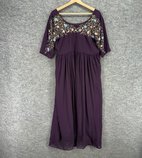 Unbranded Dress Women M Purple Floral Embroidered Shift Midi 3/4 Sleeve 