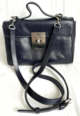 Patricia Nash CARISBROOKE Oceano Dark Navy Blue LEATHER Satchel Crossbody EUC