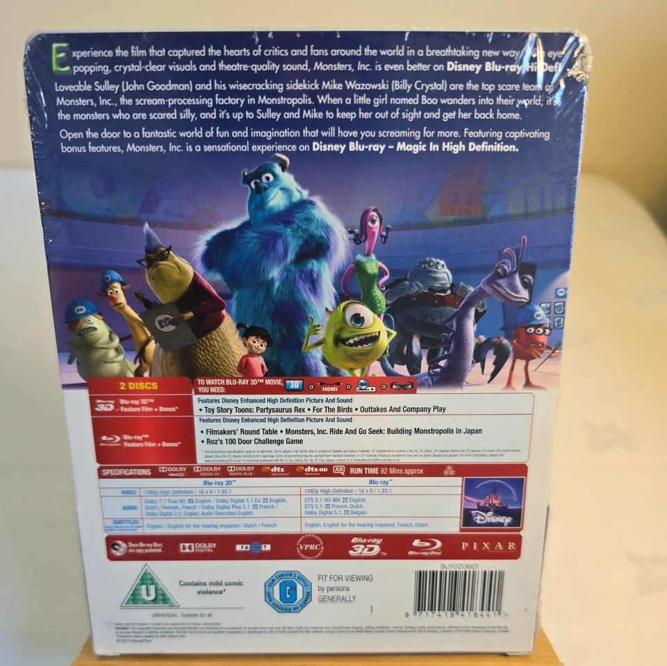 DISNEY  PIXAR  MONSTERS   INC. 3D  BLU-RAY  STEELBOOK,  BRAND  NEW  SEALED - Image 3 of 4