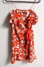 Topshop Womens Floral Open Shoulder Mini Wrap Dress - Red - Size 6 (i94)