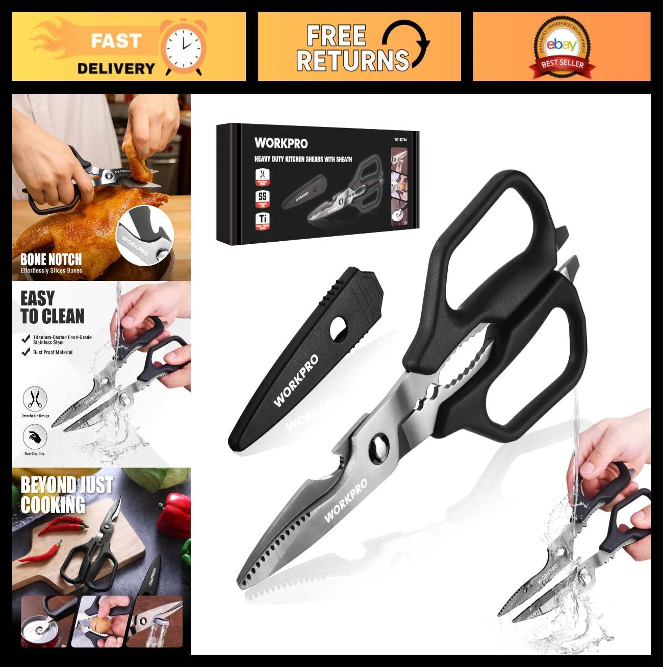 All-Purpose Kitchen Scissors - Heavy Duty Shears, Detachable Stainless Steel Bla
Opens in a new wind
