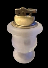 Vintage 1950s Frosted Glass Table Lighter with Brass Accents
