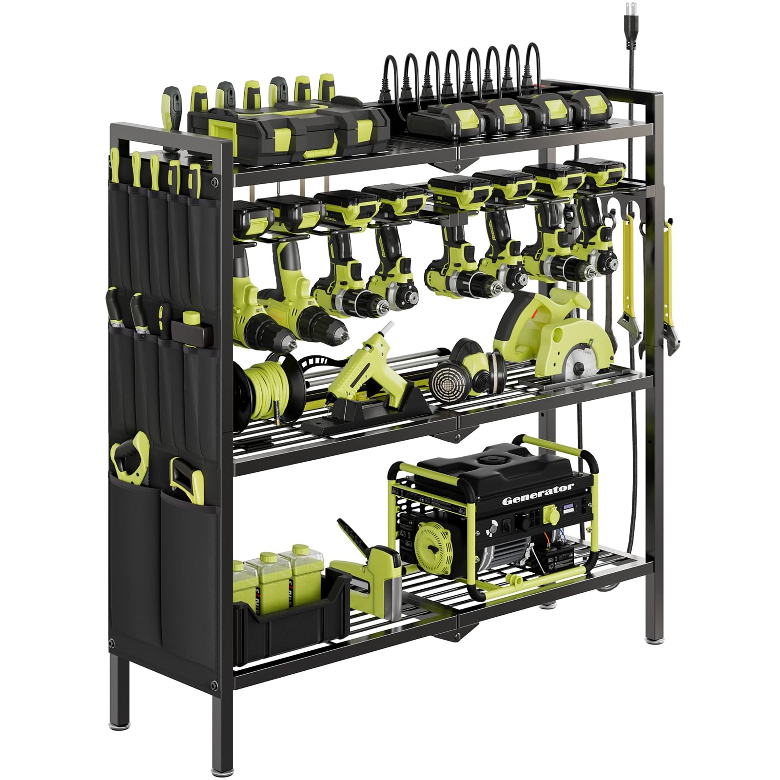 Heavy-Duty Power Tool Cart with 8 Drill Holders and Charging Station for Garage Storage