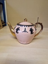 Vintage Pink Gibsons Teapot Jasperware Effect With Gold Accents
