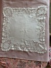 14” Antique White Handmade Linen & Lace Wedding Handkerchief