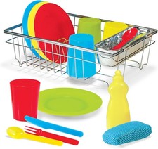 Melissa  Doug Wash and Dry Dish Set - 24 Pieces Kids Play Dishes, Play Kitchen