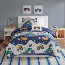 NEW Mi Zone Kids Tractor Comforter Set Twin   Blue Construction Truck Bedding