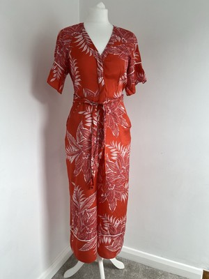 Whistles Popper Jumpsuit Red Viscose S Size UK