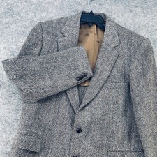 Harris Tweed Sport Coat Mens 46 Long Brown Herringbone Wool Blazer 2 Button USA