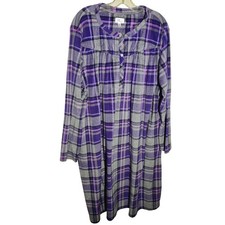 Aria Collection Womens Plaid Long Sleeve Nightgown Sleepwear Large Purple Grey