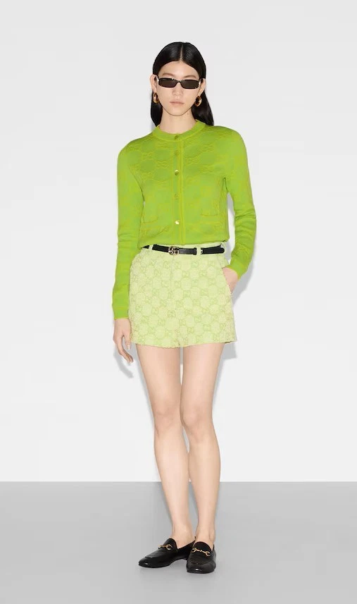 Cárdigan Suéter Gucci GG Monograma Algodón Jacquard Verde Talla L Foto 3 de 4