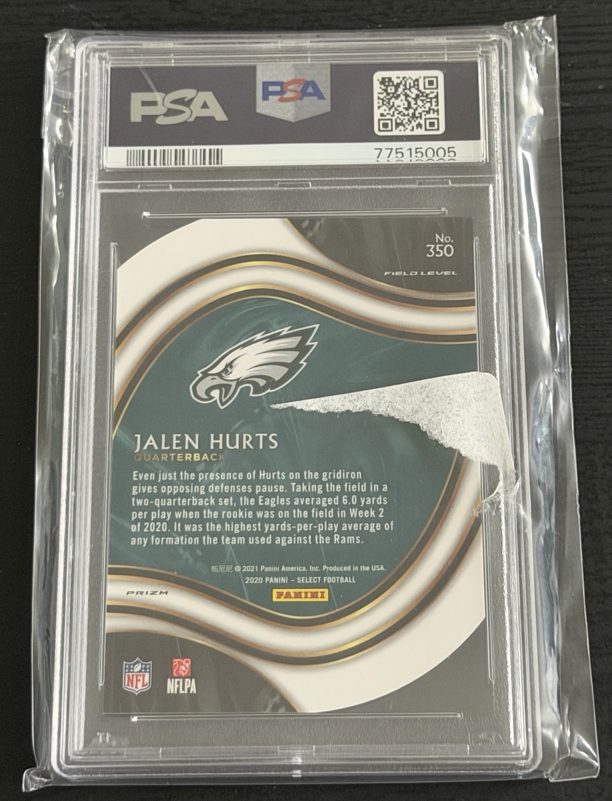 2020 Panini Select Jalen Hurts Die-Cut White Prizm RC PSA 10 view 2
